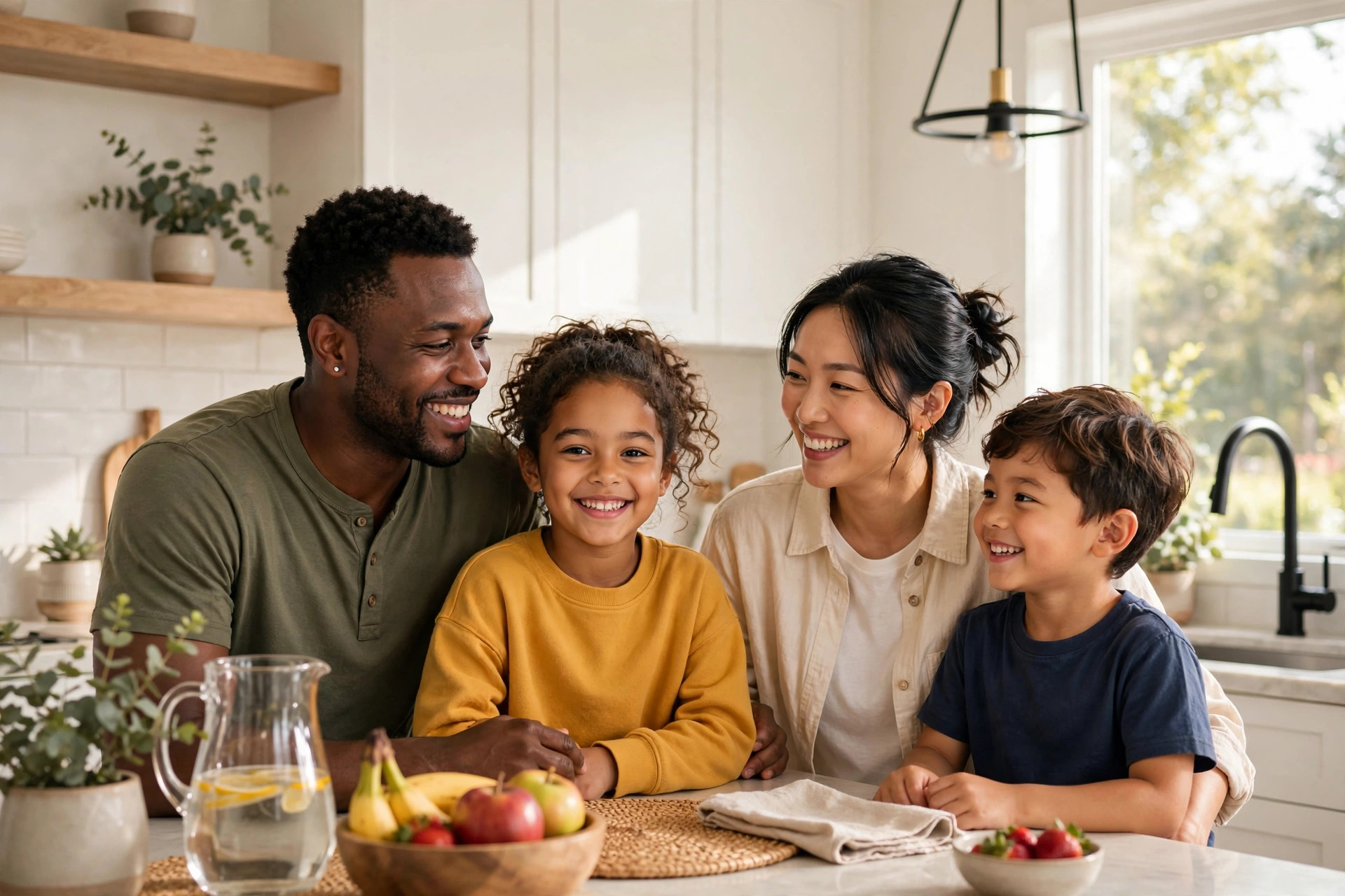 Happy Anaheim family with reliable hot water at home