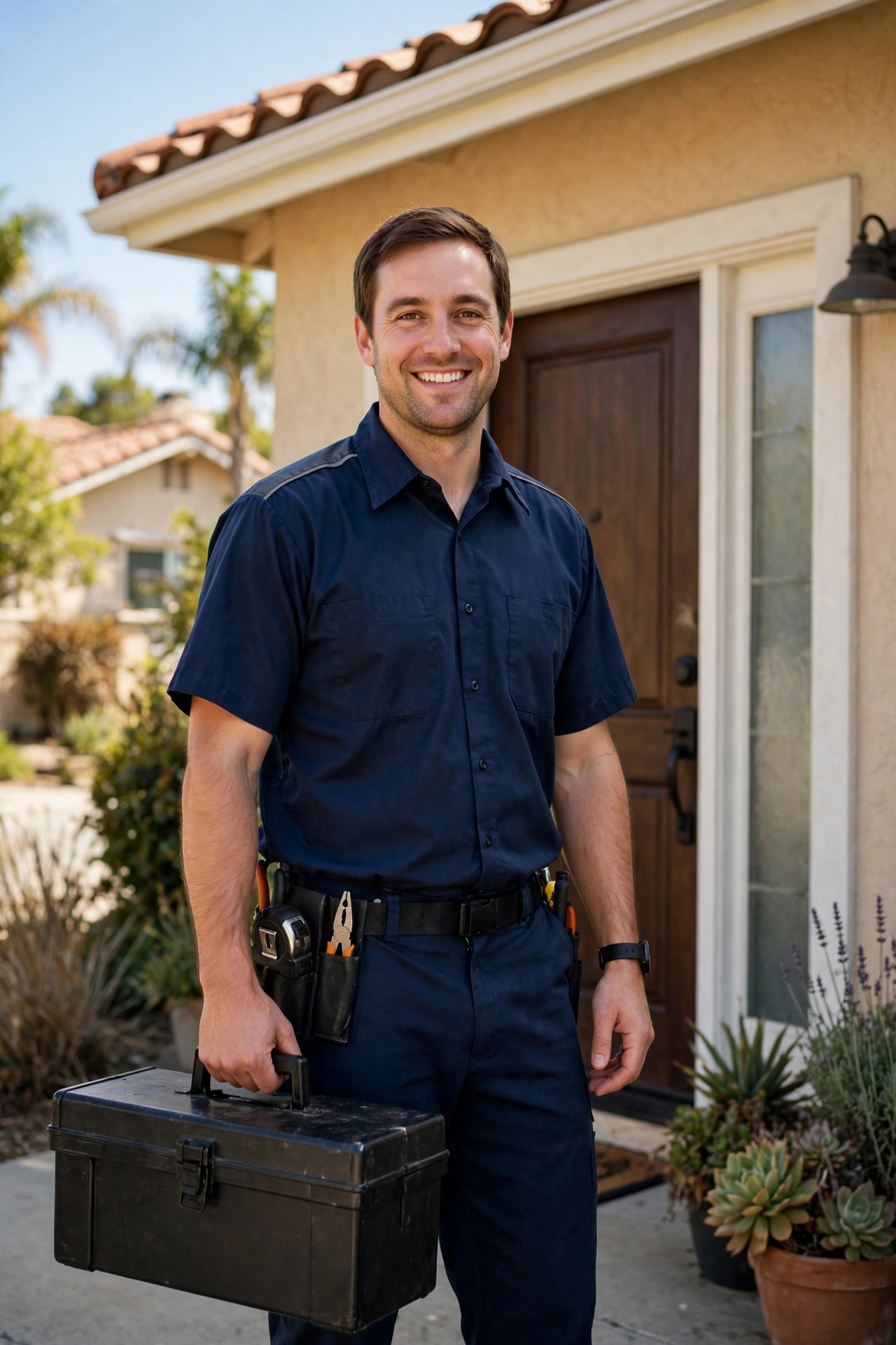 Anaheim Water Heater Pros technician arriving at a customer's front door
